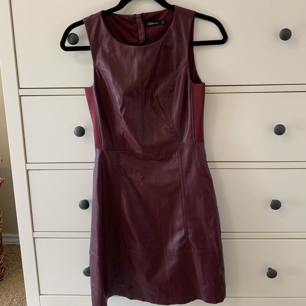 Burgundy color Leather look sheath dress. Size 0.